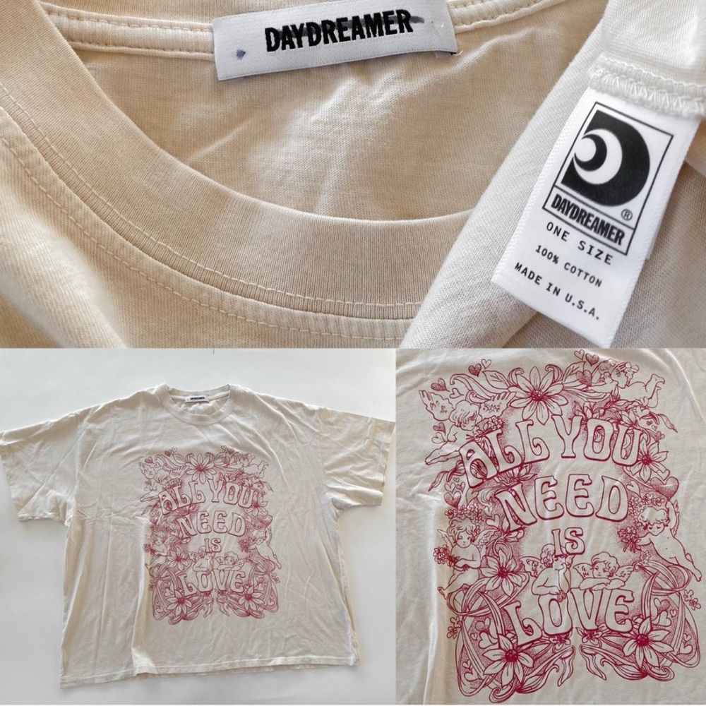 Daydreamer-all you need is love in Cream Graphic T-Shirt